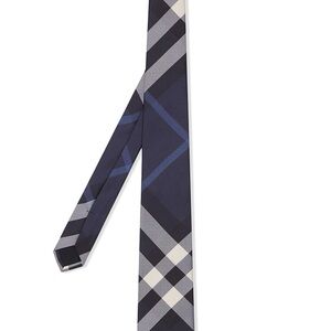 Burberry Navy and Gray Checkered Tie